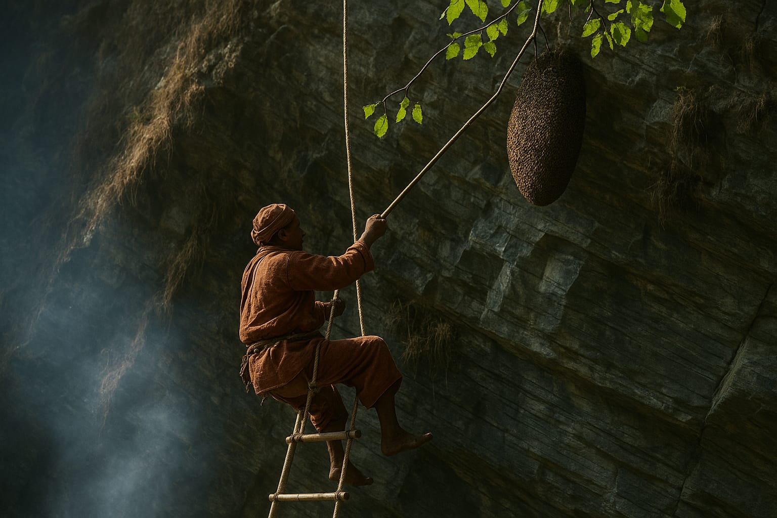 Mad honey hunting in the cliff